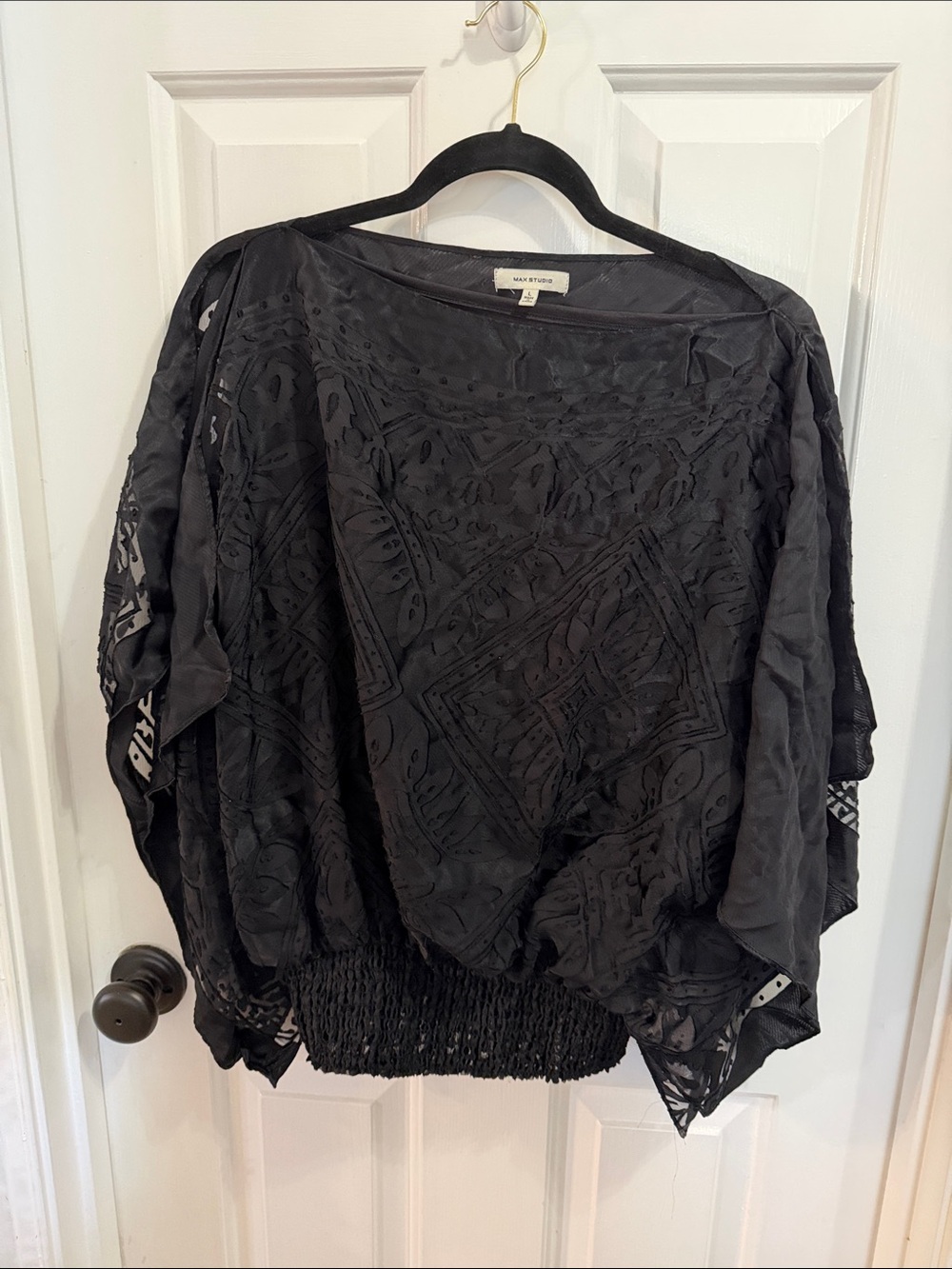 Max Studio Black Embroidered Cutwork Dolman Tunic